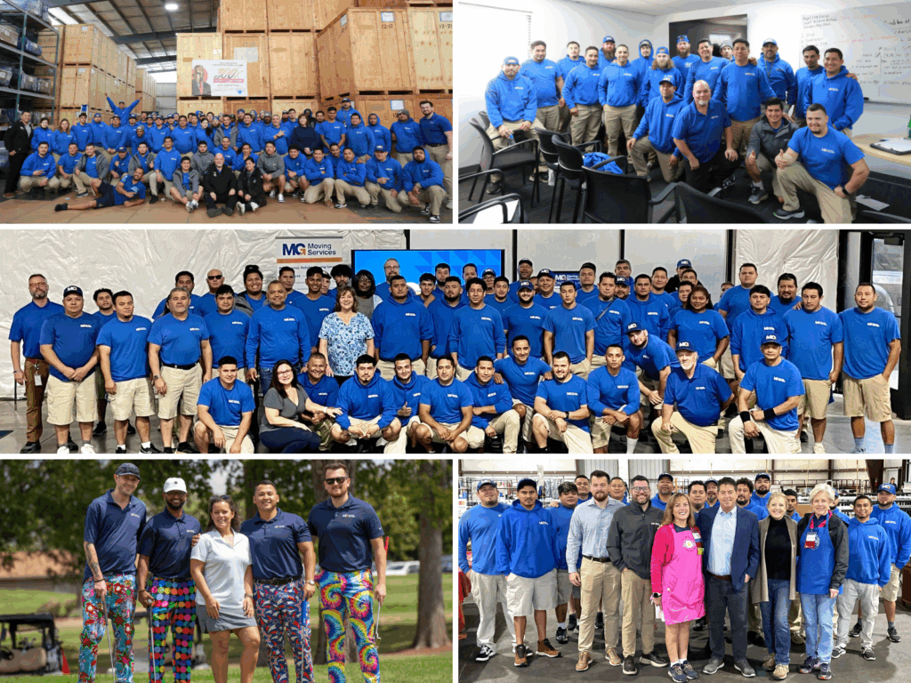 five grid layout showing employees posing for pictures